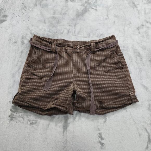 Jeanstar Shorts Womens 12 Brown Striped Tie Waist Roll Tab Hem Casual Preppy - Picture 2 of 11
